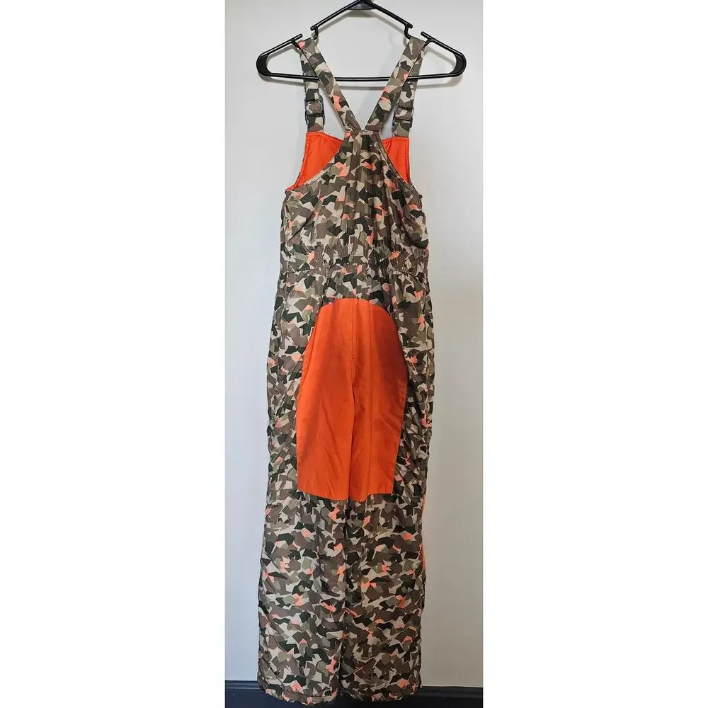 Kid's Lands End Iron Knee Insulated Winter Snow Bibs Camo Orange Hunting L 10-12